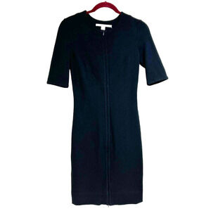Diane Von Furstenberg Saturn Front Zipper Black Dress Short Sleeve Fitted Size 6